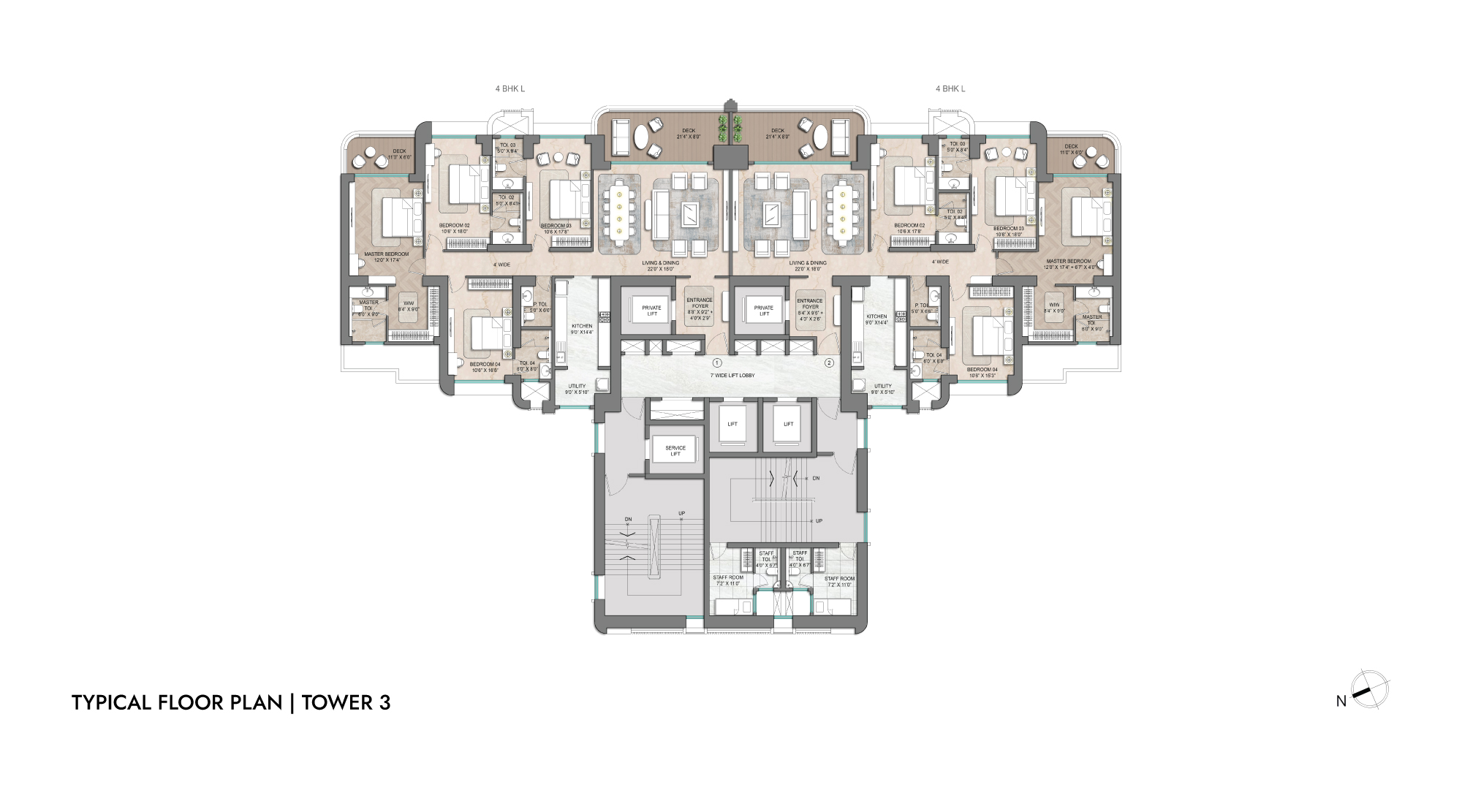 Lodha Aureus, Sewri - Typical Floor Plan of Tower 3 Residential Project in Sewri