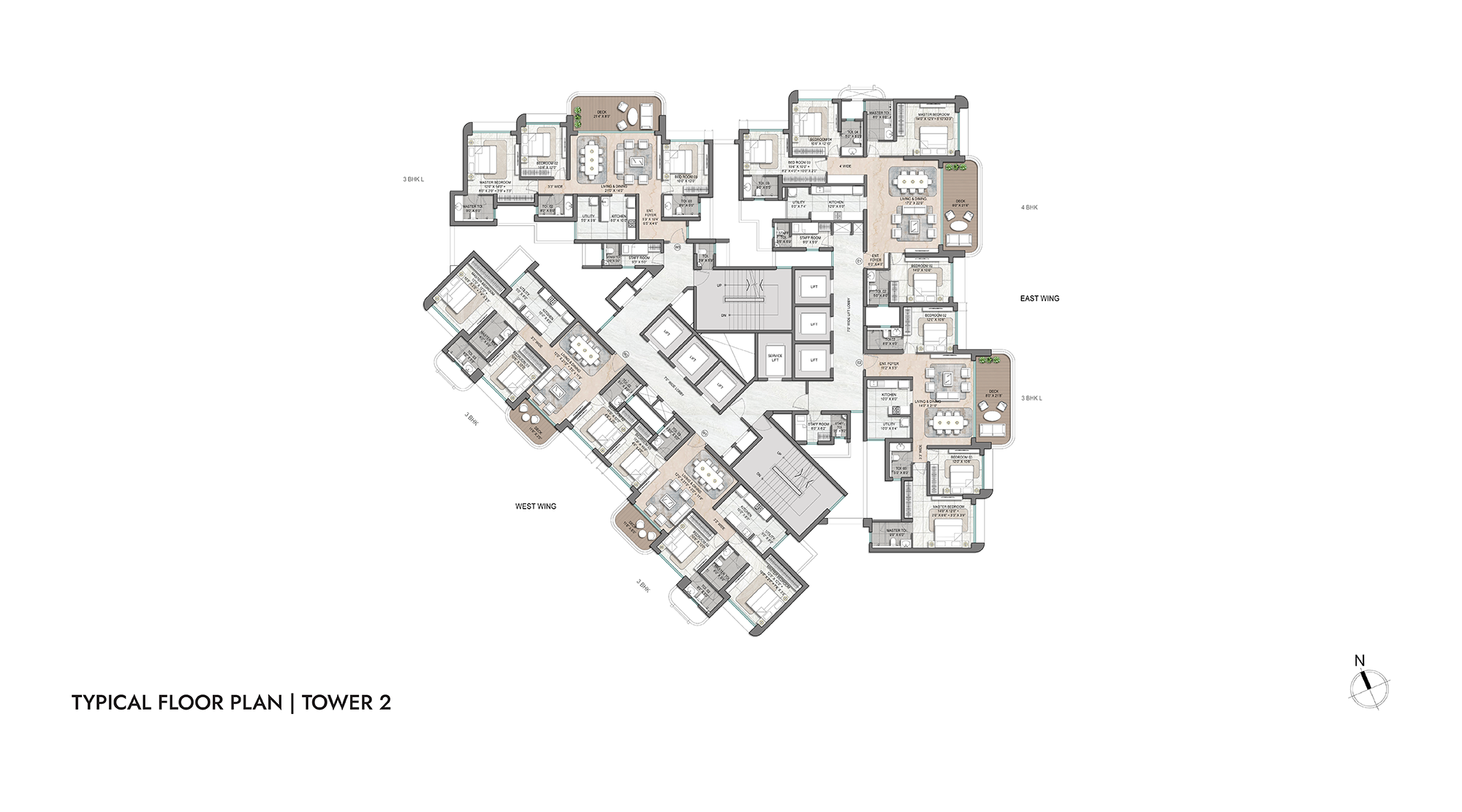 Lodha Aureus, Sewri - Typical Floor Plan of Tower 2 Residential Project in Sewri