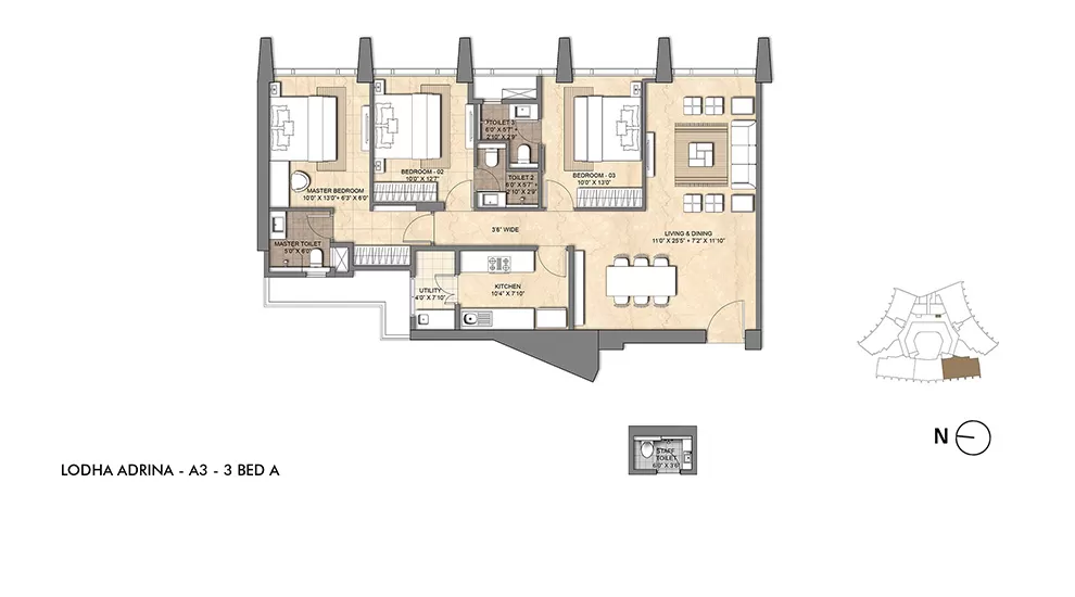 Lodha Adrina, Worli – Residential Property in Mumbai with 3 BHK Residence Floor Plan