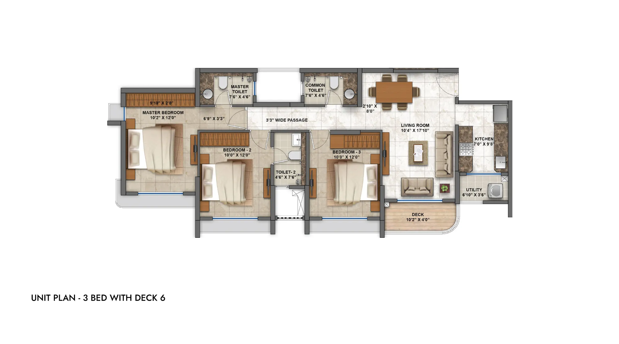 Casa Magnolia, Dombivli - Unit Plan of 3 BHK in Dombivli with Deck