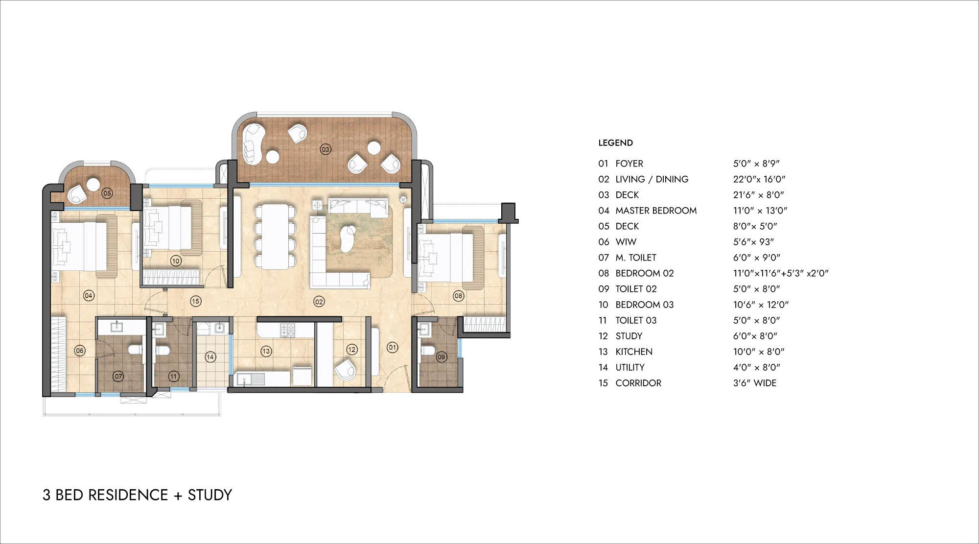 Lodha Elanza - Unit plan of 3 BHK flat in Bangalore- Study
