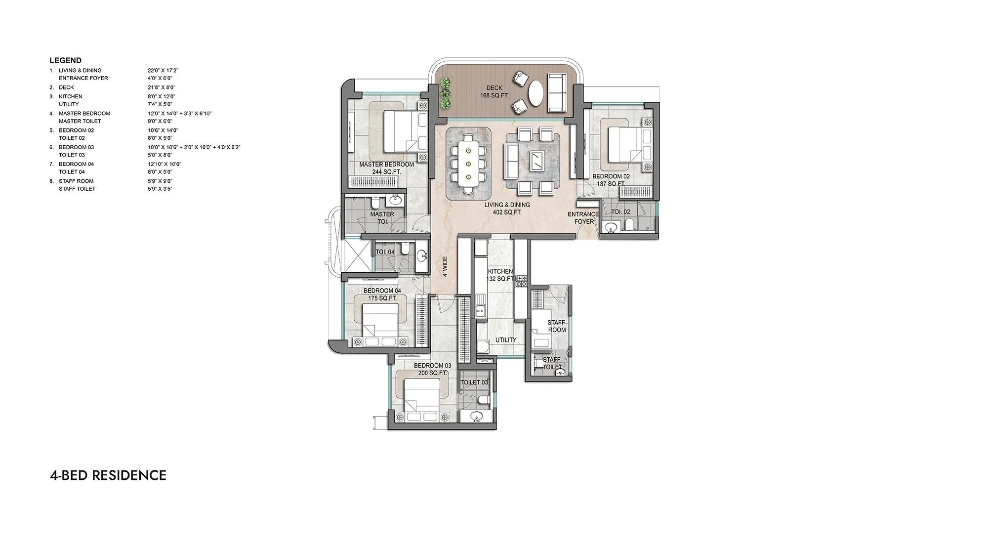 Lodha Sewri - Unit Plan of 4 BHK Flat in Sewri