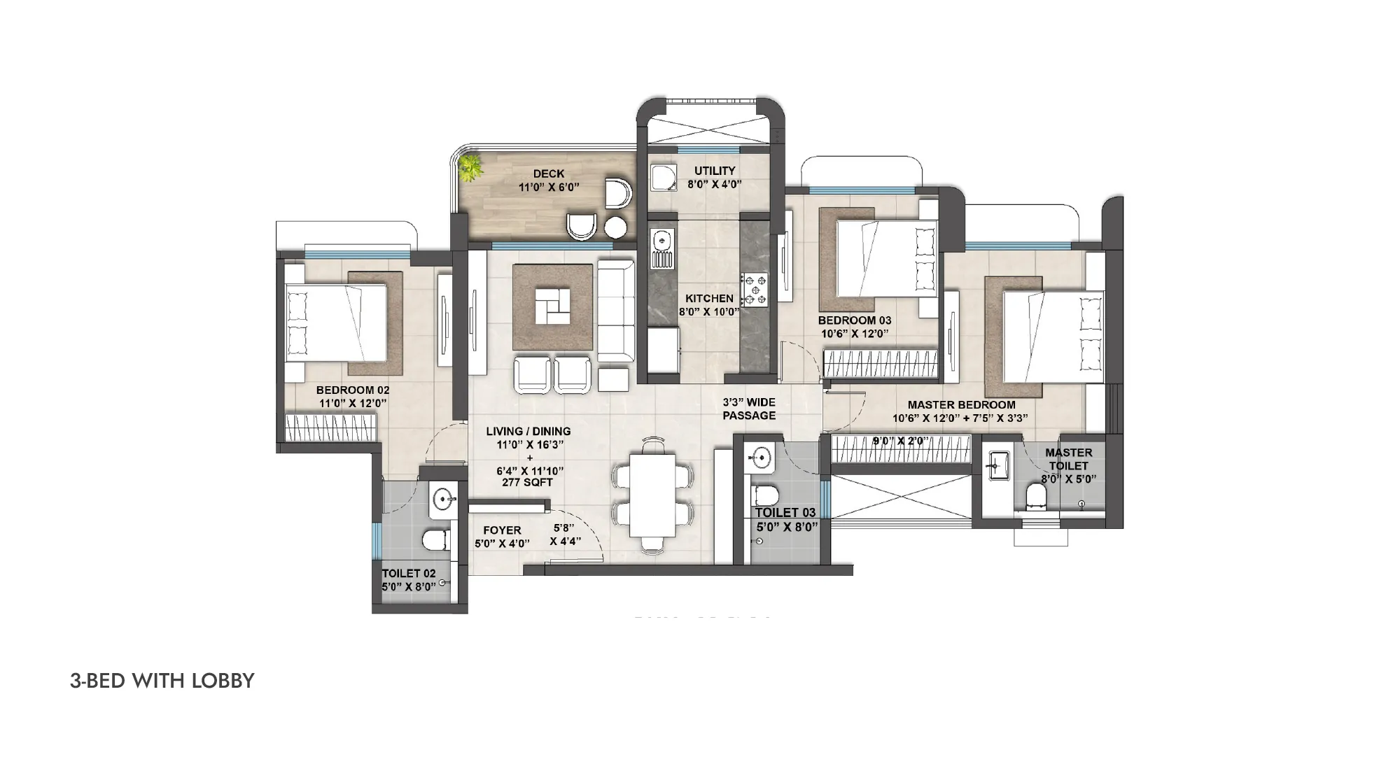 Lodha Belmont - Unit Plan of 3 BHK in Thane